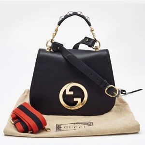 Gucci Blondie Black Leather Top Handle Bags